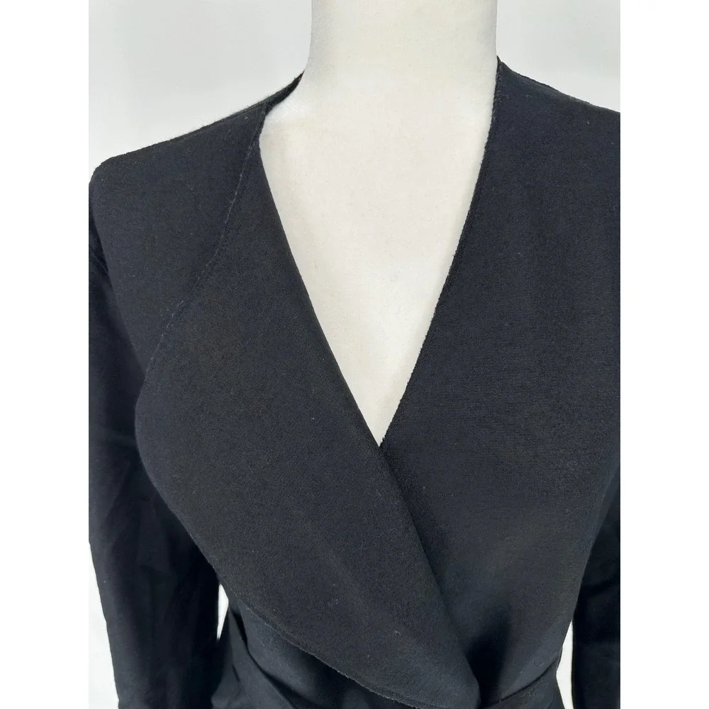 Harris Wharf‎ London Belted Wrap Coat 100% Virgin Wool IT 42 Black Minimalist